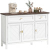 Sideboard with Thick Top, Cabinet, 2 Drawers and Adjustable Shelves, White