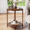 Solid Wood Round End Table Small Side Table with 2-Tier Storage for Living Room