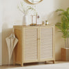 Bamboo Shoe Cabinet with Louvered Doors, 14 Pairs Footwear Cupboard for Hallway