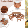Garden Picnic Table Wooden Round Pub Bench Set 8 Seater W/ Parasol Hole Outdoor