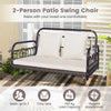 2 Person Outdoor Swing Chair Wicker Hanging Seat Cushioned Porch Patio White