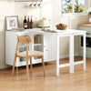 Rotating Extendable Dining Table Sideboard Storage Cabinet w/ Glass Doors, White