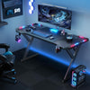 140x60 cm Gaming Desk with LED Lights, Ergonomic Computer Desk with Cup Holder