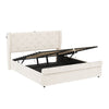 Double Bed Storage Bed Frame w/ Diamond Tufted Headboard, USB-C Charging, Beige