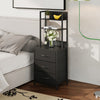 Bedside Table with Charging Station and LED Light Strips Nightstand W/ 3 Drawers
