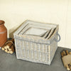 Set of 3 Wicker Log Basket with Liner and Rope Handles, Beige