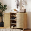 Bamboo Shoe Cabinet with Louvered Doors, 14 Pairs Footwear Cupboard for Hallway