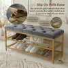 2-Tier Velvet Top Bamboo Gold Metal Shoe Rack Stand Shoe Storage Shelf Hallway