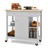 Mobile Kitchen Island Cart Rolling Kitchen Island w/ Rubber Wood Top (Grey)