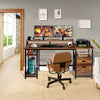 Home Office Computer Desk with Monitor Stand 2 Drawer Storage Shelves LED Lights