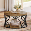 Round Coffee Table 2-Tier Industrial Center Table with Storage for Living Room