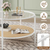 30" Round Rattan Coffee Table w/ Storage, 2 Tier Glass Centre Table Living Room