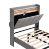 Upholstered Platform Bed 3ft Single Bed Frame with LED Storage Headboard Grey