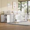 Kids Wooden Cabin Bed Mid Sleeper with Pull-out Desk, Cabinet, Drawers & Shelves
