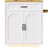 Extendable Dining Bar Table Wooden Kitchen Island with Storage Cabinets, White