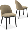 2 Pack Linen Upholstered Dining Chairs with Cushioned Seats and Curved Backrest