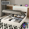 NEW LED OTTOMAN STORAGE PANEL WHITE PU LEATHER UPHOLSTERED BED FRAME DOUBLE Jszs