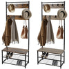 Coat Rack Stand with Shoe Storage Bench 9 Hooks Rustic 2 Colours Entrance Hall
