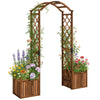 Wooden Garden Arch with 2 Planter Boxes, Outdoor Rose Arch Trellis, Carbonised