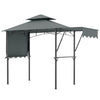 Outdoor Double-Tiered BBQ Canopy Shelter w/ 2 Shelves-Grey