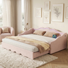 Daybed with Trundle Under Bed 3ft Single Upholstered Sofa Bed, 90x190 cm, Pink