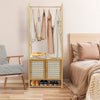 Heavy Duty Vertical Bamboo Garment Coat Rack Stand Shoe Shelf Entryway Corner