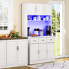 Kitchen Cupboard w/ LED & Power Outlet, Countertop, Tall Kitchen Cabinet, White