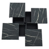Square Coffee Table w/ 4 Sliding Drawers & Marble Look, 90x90x25cm, Modern Black