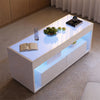 High Gloss Coffee Table with LED Glass Tabletop Light Up 2Darwer Sofa Side Table