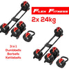 Dumbbells Weights Adjustable 3 in 1 Barbell Kettlebell Pair Set (2 x 24kg)