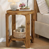Round Solid Wood End Table, 2-Tier Farmhouse Wooden Side Table for Living Room