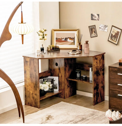 90° Corner Desk Computer Table Home Office Writing Desk Workstation w/ Shelves