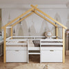 White Wooden Kids House Bed Frame with Storage Drawers 3 FT Single Kids Sleeper