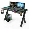 Adjustable LED Gaming Desk Computer Table w/Cup Holder Headphone Hook Cable Hole