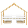 White Wooden Kids House Bed Frame with Storage Drawers 3 FT Single Kids Sleeper
