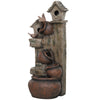 2-in-1 Waterfall Fountain with Birdhouse, Garden Water Feature with LED Lights