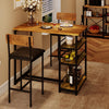 Dining Table Set Bar Table and Upholstered Chair for 2 Kitchen 3 Storage Shelves