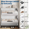 Shoe Storage Cabinet w/2 Flip Drawers,Freestanding Shoe Organiser,Natural/White