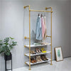 Heavy Duty Gold Industrial Pipe Clothing Rack Wall Open Wardrobe Tier Shoe Rack