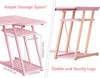 Pink 140cm L Shaped Gaming Desk with LED Lights, Monitor Stand & Shelves