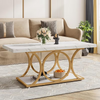 Coffee Table, 120CM Coffee Tables for Living Room, 2-Tier Faux Marble Coffee Tab