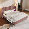 Velvet Upholstered Double Bed Frame with USB-C Charging, Pink 135x190cm 4ft6