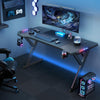 Gaming Desk LED RGB Computer Table Workstation w/ Cup Holder & Headphone Hook