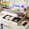 Upholstered Ottoman Storage Bed, 5ft King Size Bed Frame with LED & USB, Beige