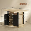 Kitchen Island with Storage Cabinet and Spice Rack, Black & Natural