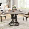 Dining Table Round Wood Top Metal Base Farmhouse Industrial Kitchen Dining Room