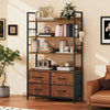 4-Tier Bookcase With Adjustable Shelves, 4 Fabric Drawers, Metal Frame, Brown