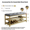 2-Tier Velvet Top Bamboo Gold Metal Shoe Rack Stand Shoe Storage Shelf Hallway