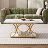 Rectangle Coffee Table, 2-Tier Faux Marble Wood Coffee Table with Metal Legs