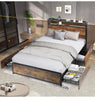Double Size Bed Frame Metal Bed Platform LED Lights Headboard & 4 Storage Drawer